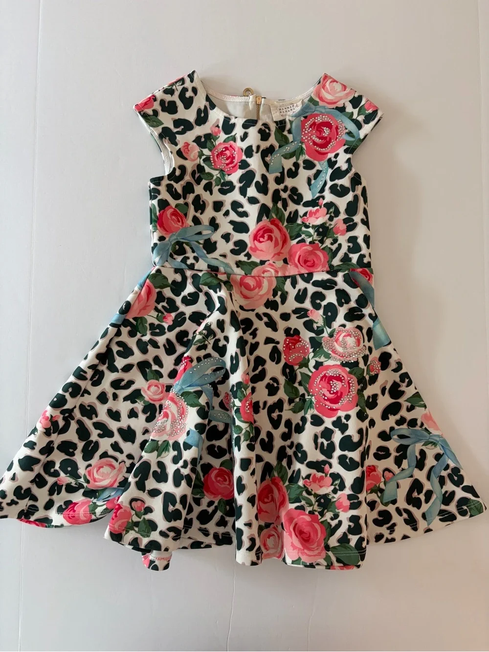 Hannah Banana Girls' Leopard And Rose Skater Dress Size 8 Back To School Fun